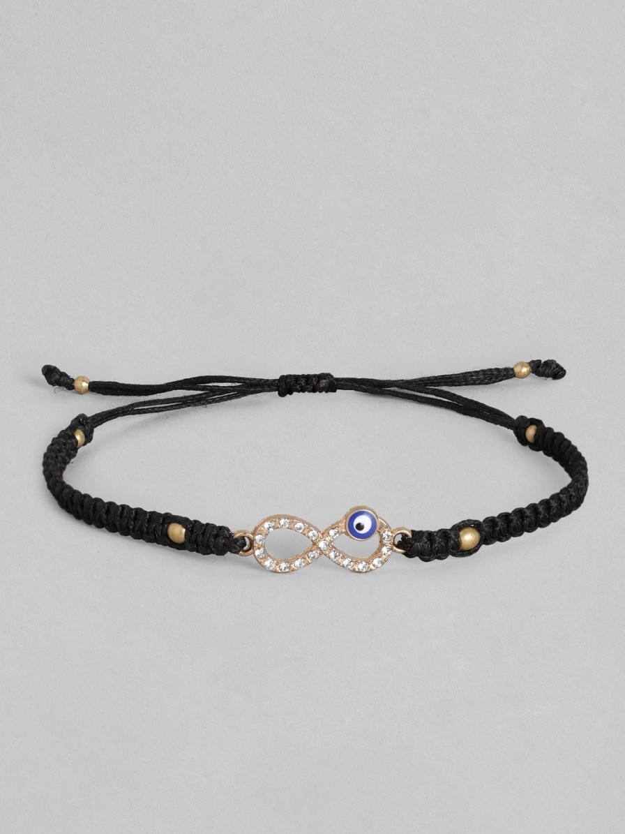 Men EL REGALO Rings & Wristwear | Buy El Regalo Unisex Black Gold Toned Evil Eye Charm Bracelet - Accessories For Unisex