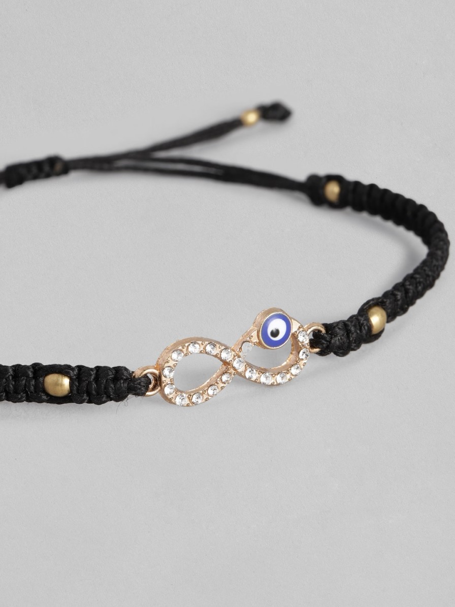 Men EL REGALO Rings & Wristwear | Buy El Regalo Unisex Black Gold Toned Evil Eye Charm Bracelet - Accessories For Unisex