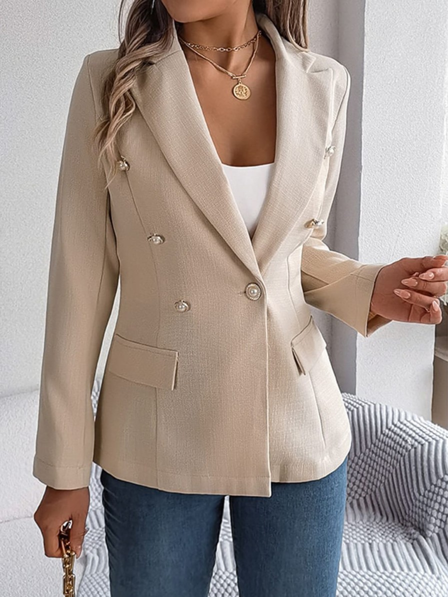 Women StyleCast Blazers & Waistcoats | Buy Stylecast Beige Notched Lapel Double Breasted Blazers - Apparel For Women