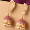 Women OOMPH Fashion Jewellery | Buy Oomph Gold Toned & Pink Meenakari Enamel Pearls Ethnic Jhumka - Accessories For Women