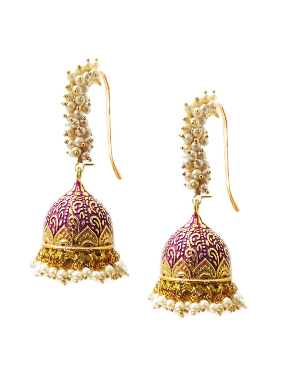 Women OOMPH Fashion Jewellery | Buy Oomph Gold Toned & Pink Meenakari Enamel Pearls Ethnic Jhumka - Accessories For Women