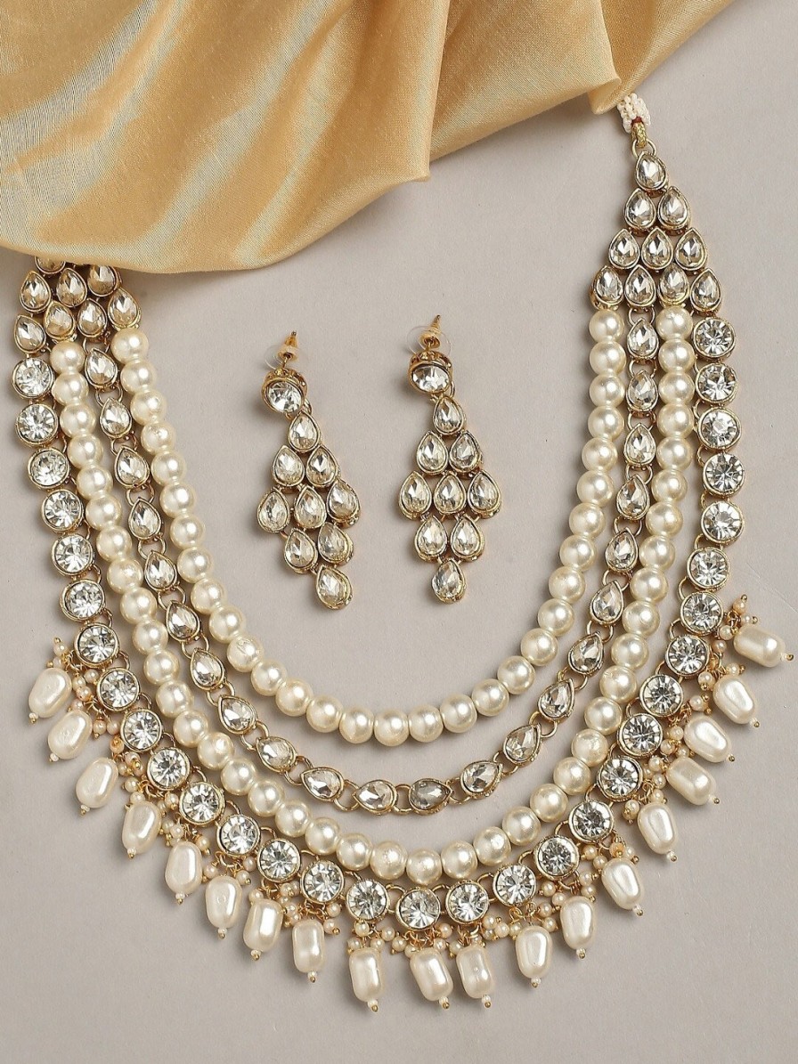 Women OOMPH Fashion Jewellery | Buy Oomph Kundan Studded & Pearl Beaded Jadau Jewellery Set - Accessories For Women