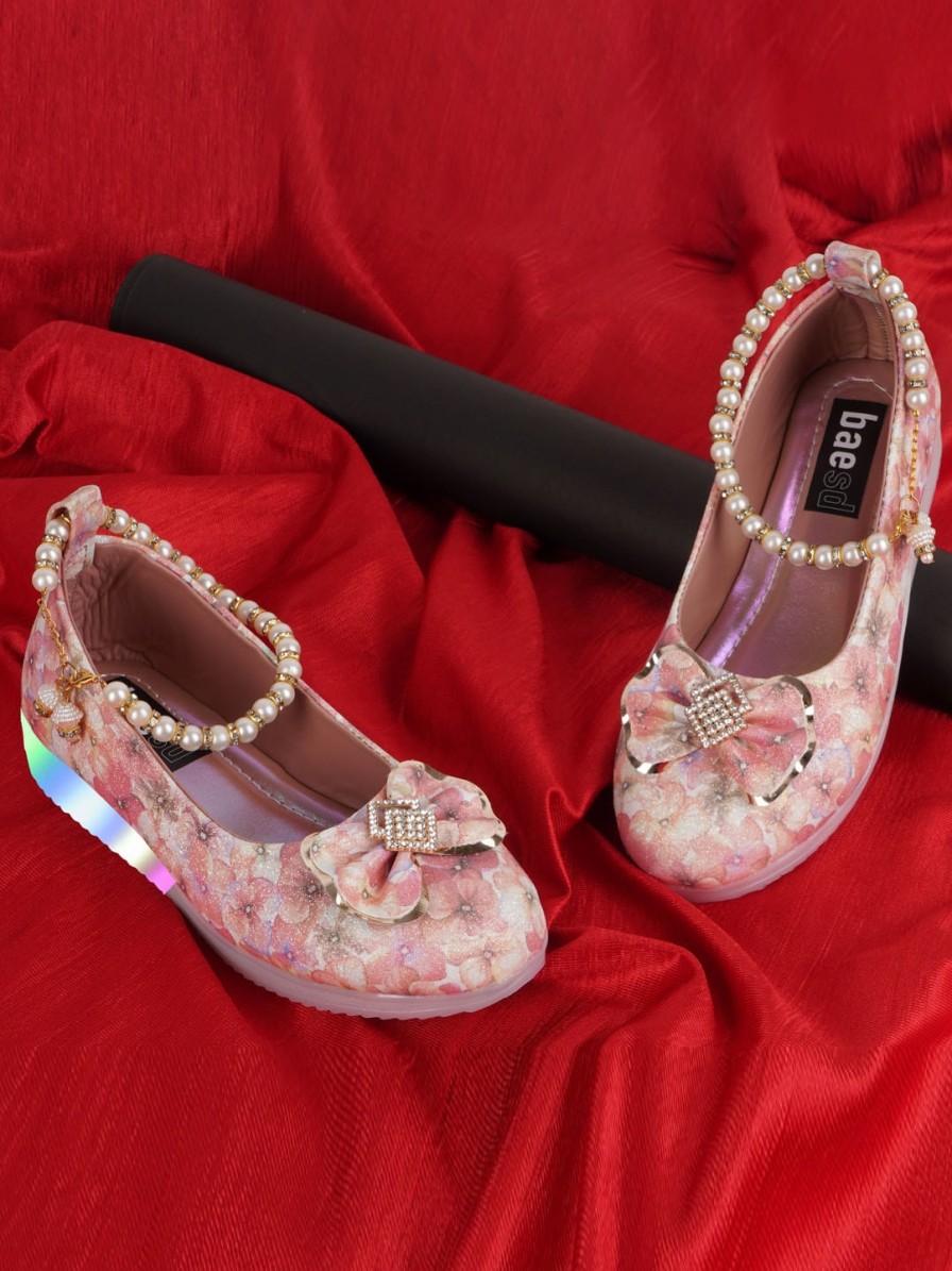 Kids BAESD Party Wear | Buy Baesd Girls Embellished Printed Party Ballerinas With Bows & Led Lights - Footwear For Girls