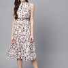 Women SASSAFRAS Dresses | Buy Sassafras Off White & Brown Leopard Printed A Line Dress With Belt - Apparel For Women