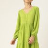 Women DressBerry Dresses | Buy Dressberry Green Puff Sleeves A Line Dress - Apparel For Women