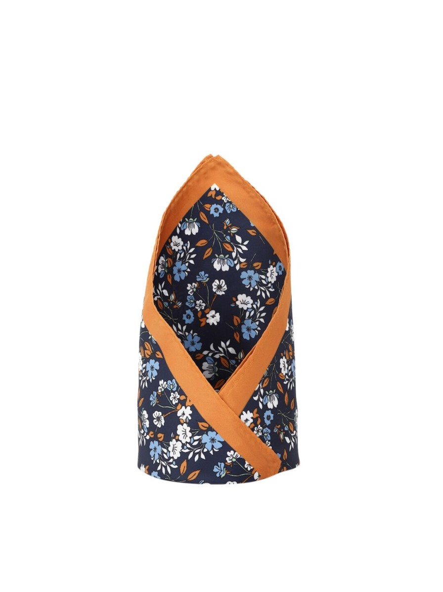 Men Allen Solly Accessory Gift Sets | Buy Allen Solly Men Navy Blue & Orange Printed Pocket Square - Accessories For Men