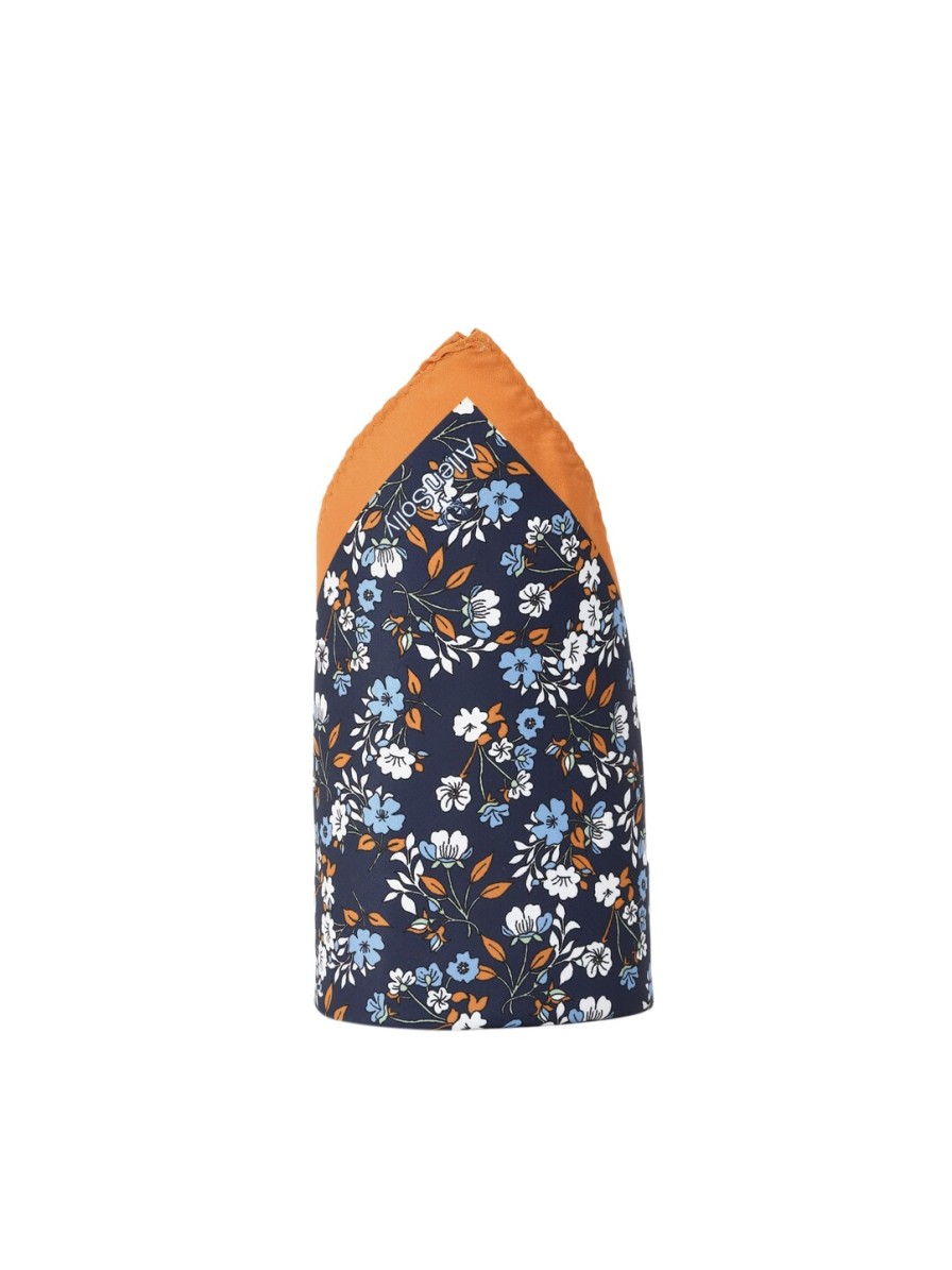 Men Allen Solly Accessory Gift Sets | Buy Allen Solly Men Navy Blue & Orange Printed Pocket Square - Accessories For Men