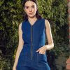 Women SASSAFRAS Playsuits | Buy Sassafras Blue Front Zipper Cargo Styles Play Jumpsuit - Apparel For Women