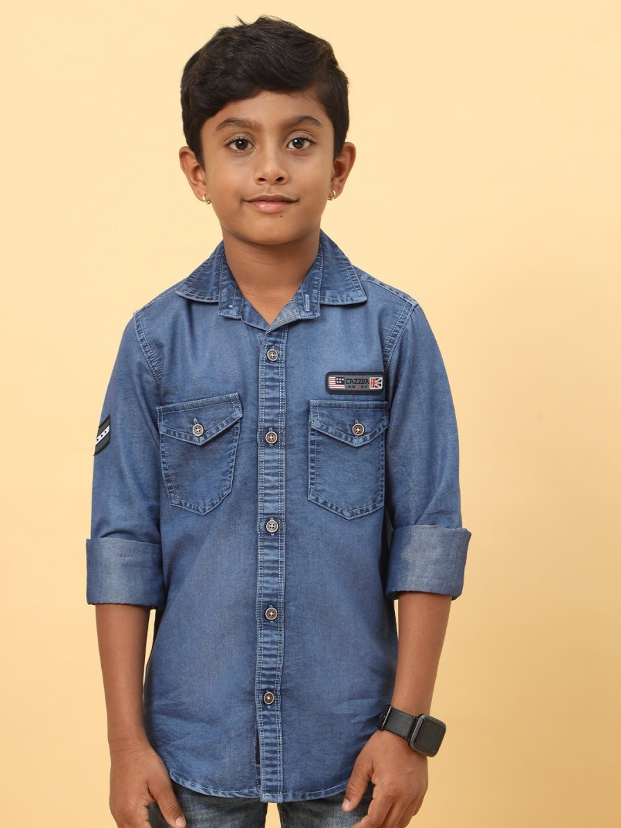 Kids CAZZBA Shirts | Buy Cazzba Boys Washed Faded Casual Denim Shirt - Apparel For Boys