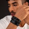 Men Roadster Rings & Wristwear | Buy The Roadster Lifestyle Co Men Set Of 3 Black Handcrafted Beaded & Alloy Bracelets - Accessories For Men