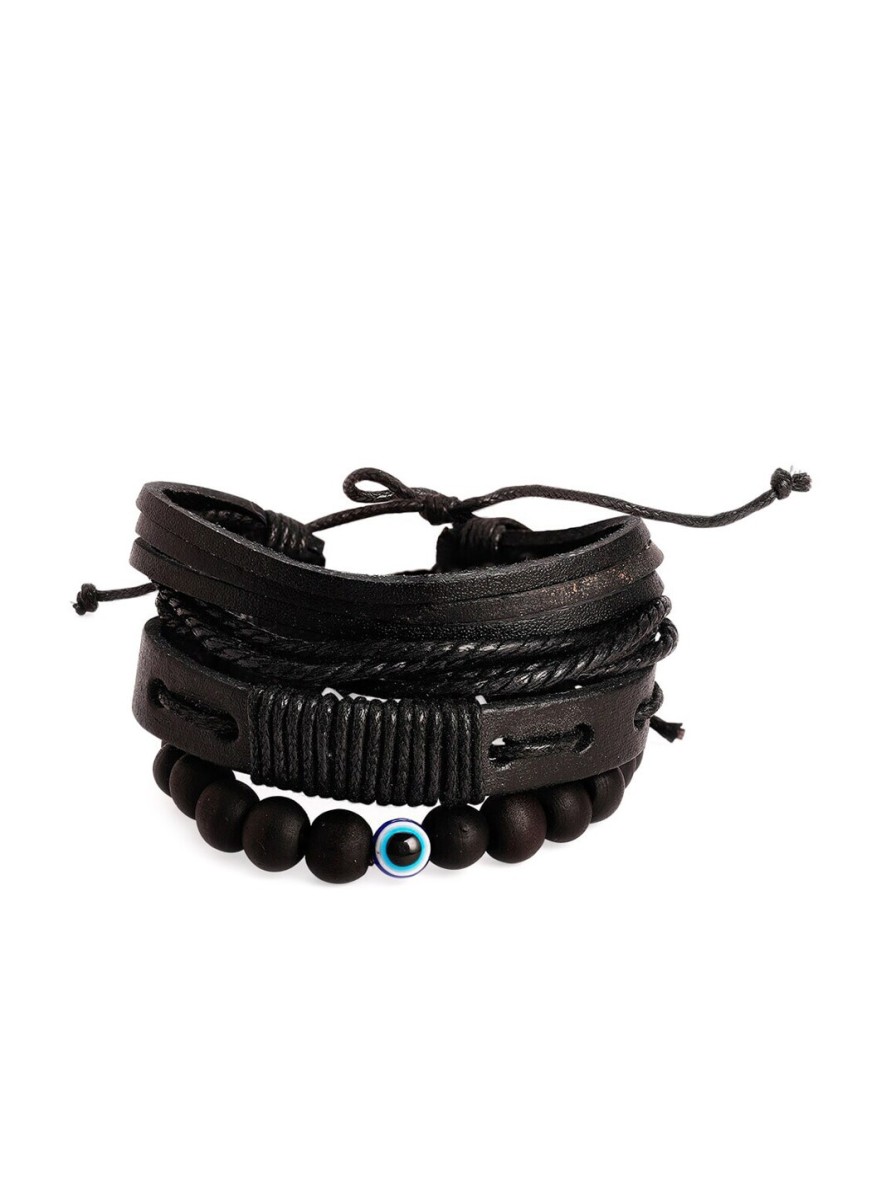 Men Roadster Rings & Wristwear | Buy The Roadster Lifestyle Co Men Set Of 3 Black Handcrafted Beaded & Alloy Bracelets - Accessories For Men