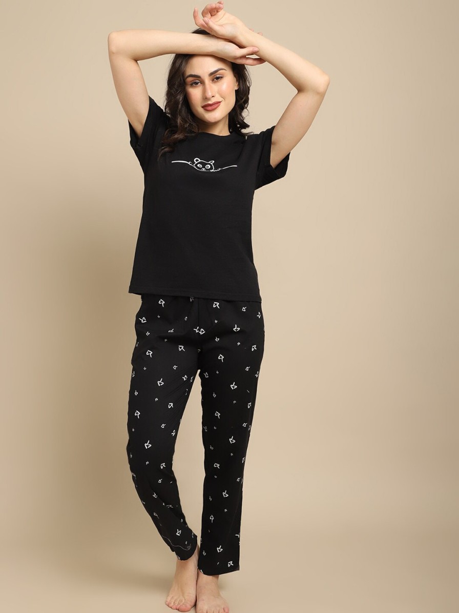 Women Boston Club Sleepwear & Loungewear | Buy Boston Club Women Black & White Printed Night Suit Bc 88 Blak Lt Black - Apparel For Women