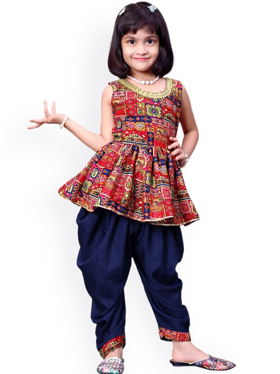 Kids BAESD Kurta Sets | Buy Baesd Girls Tribal Printed Pure Cotton Anarkali Kurta With Dhoti Pants - Apparel For Girls