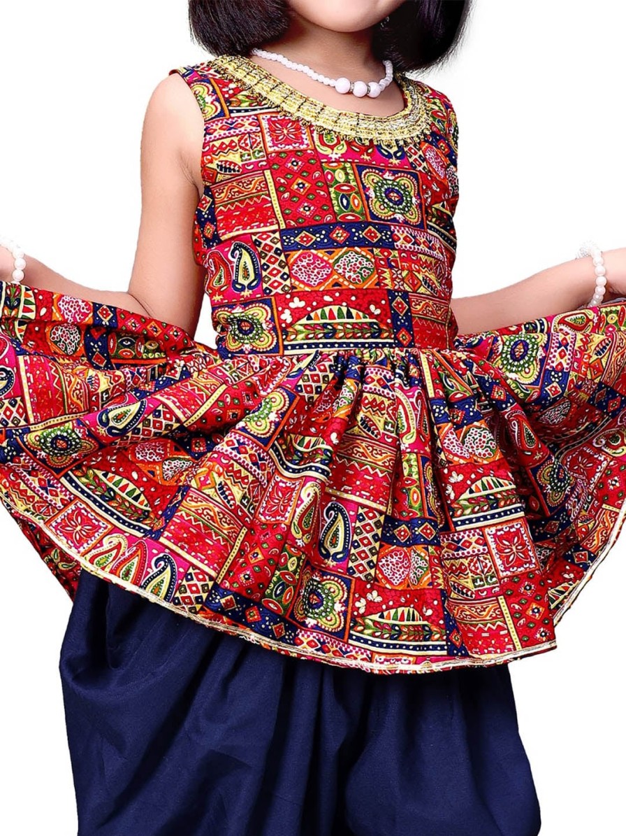 Kids BAESD Kurta Sets | Buy Baesd Girls Tribal Printed Pure Cotton Anarkali Kurta With Dhoti Pants - Apparel For Girls