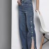 Women SASSAFRAS Jeans | Buy Sassafras Women High Rise Straight Fit Side Slit Jeans - Apparel For Women