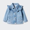 Kids Mango Kids Jacket, Sweater & Sweatshirts | Buy Mango Kids Girls Washed Effect Pure Cotton Denim Jacket With Ruffled Detail - Apparel For Girls