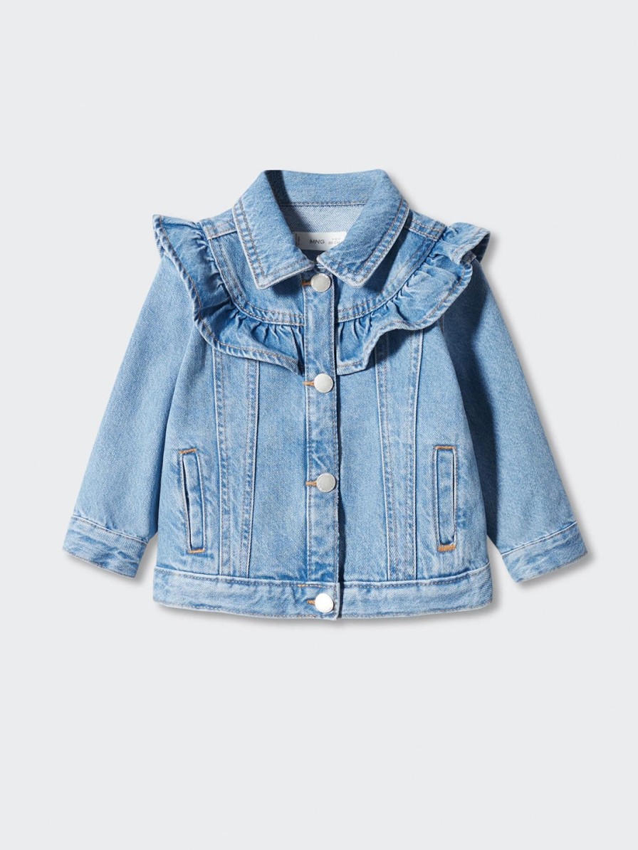 Kids Mango Kids Jacket, Sweater & Sweatshirts | Buy Mango Kids Girls Washed Effect Pure Cotton Denim Jacket With Ruffled Detail - Apparel For Girls