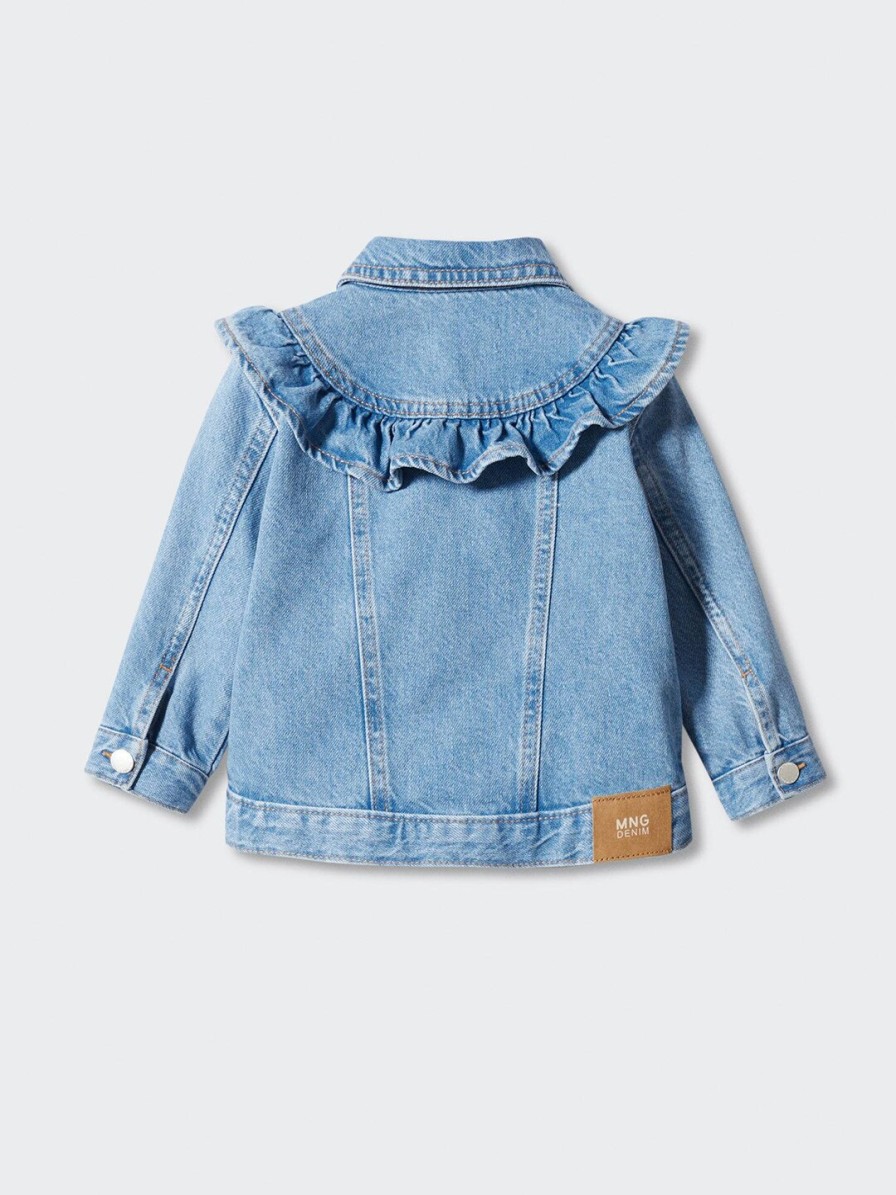 Kids Mango Kids Jacket, Sweater & Sweatshirts | Buy Mango Kids Girls Washed Effect Pure Cotton Denim Jacket With Ruffled Detail - Apparel For Girls