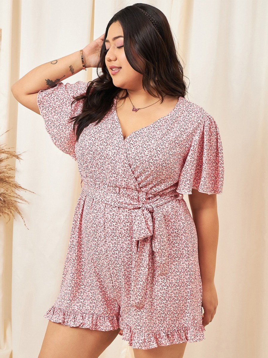 Women Berrylush Curve Playsuits | Buy Berrylush Curve Floral Printed V Neck Playsuit - Apparel For Women