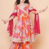 Kids Bitiya by Bhama Kurta Sets | Buy Bitiya By Bhama Girls Floral Printed Angrakha Anarkali Kurta & Sharara With Dupatta - Apparel For Girls