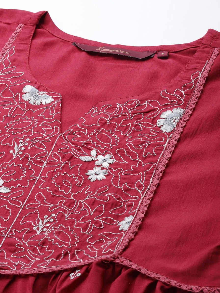 Women Sangria Kurtis, Tunics & Tops | Buy Sangria Maroon Embroidered Longline Top - Apparel For Women