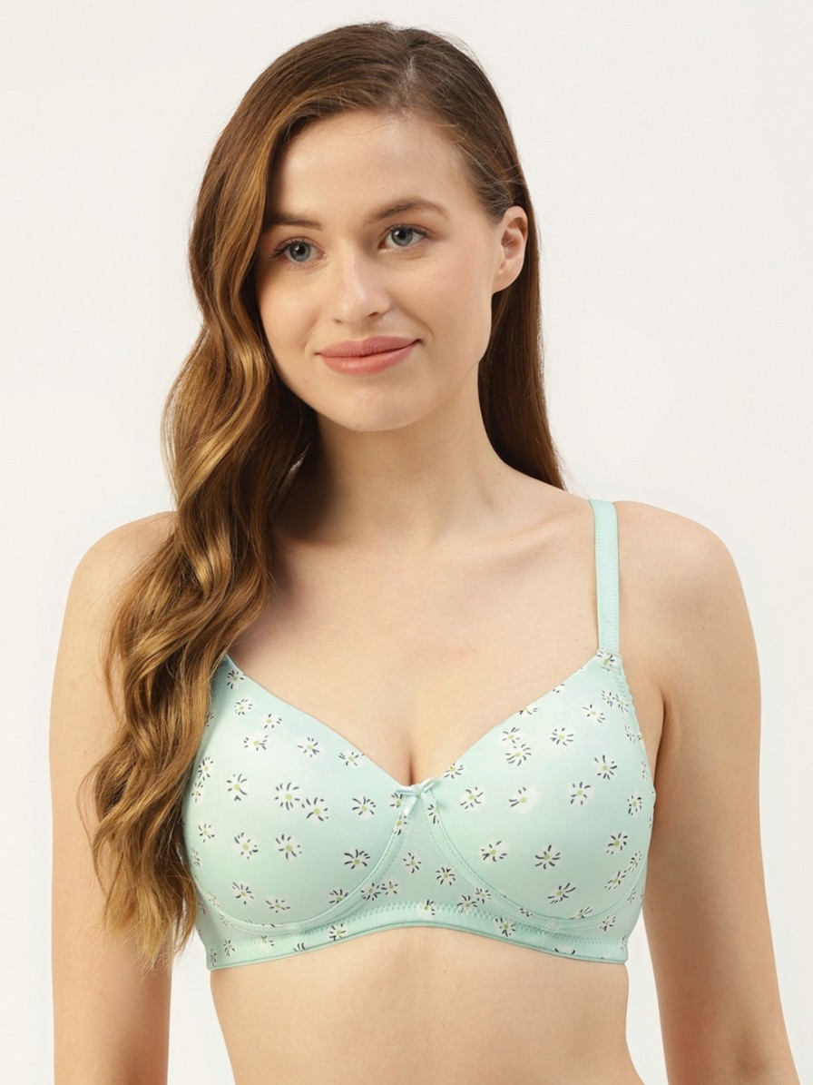 Women Leading Lady Bra | Buy Leading Lady Green & White Floral Print Wirefree Lightly Padded Full Coverage Bra - Apparel For Women