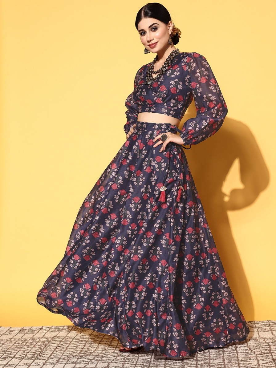 Women Shae by SASSAFRAS Lehenga Cholis | Buy Shae By Sassafras Navy Blue Printed Ready To Wear Lehenga Choli - Apparel For Women