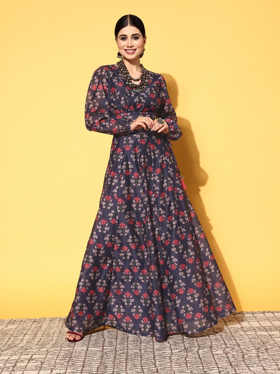 Women Shae by SASSAFRAS Lehenga Cholis | Buy Shae By Sassafras Navy Blue Printed Ready To Wear Lehenga Choli - Apparel For Women