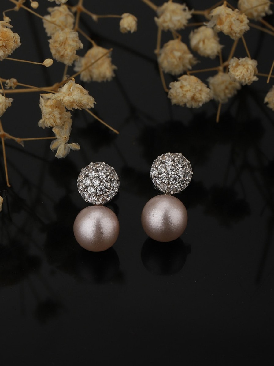 Women Carlton London Fashion Jewellery | Buy Carlton London Silver Toned Rhodium Plated Studded & Beaded Spherical Studs - Accessories For Women