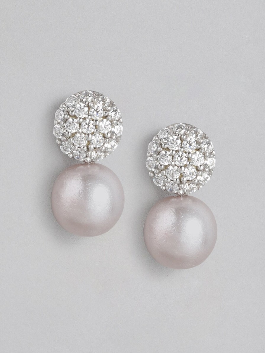 Women Carlton London Fashion Jewellery | Buy Carlton London Silver Toned Rhodium Plated Studded & Beaded Spherical Studs - Accessories For Women