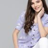 Women HERE&NOW Tops | Buy Here&Now Women Lavender & White Floral Printed Top - Apparel For Women