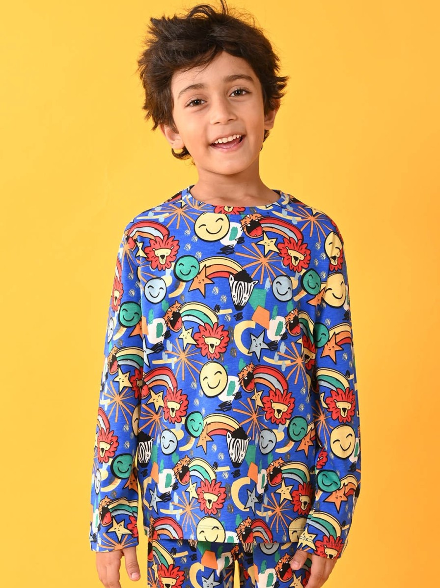 Kids Anthrilo Innerwear & Sleepwear | Buy Anthrilo Boys Blue & Red Printed Night Suit - Apparel For Boys