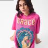 Women The Souled Store Tshirts | Buy The Souled Store Official Aladin: Her Grace Pink Women Oversized T Shirts - Apparel For Women