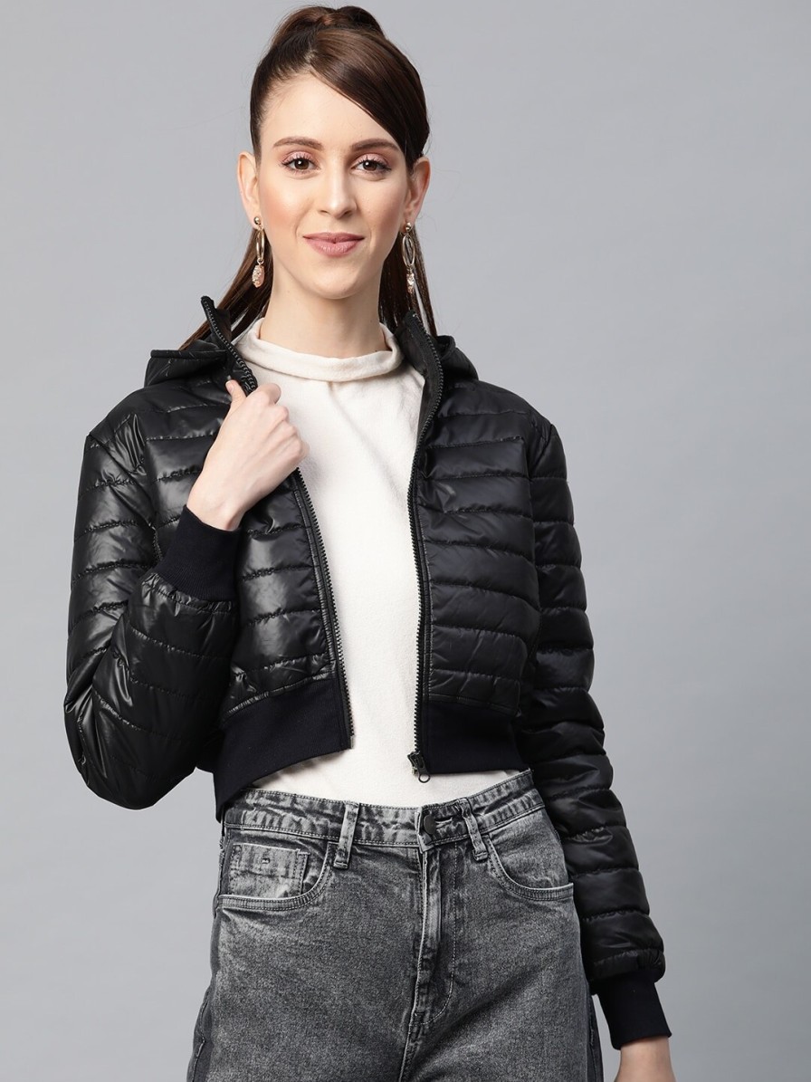 Women SASSAFRAS Jackets | Buy Sassafras Women Black Solid Cropped Puffer Jacket - Apparel For Women