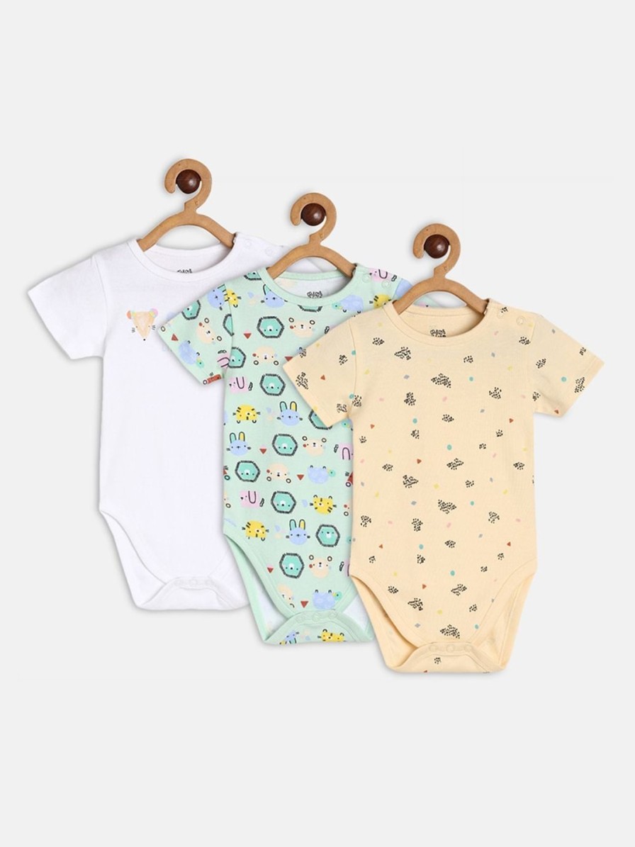 Kids MINI KLUB Rompers & Sleepsuits | Buy Mini Klub Infant Boys Pack Of 3 Printed Pure Cotton Rompers - Apparel For Boys