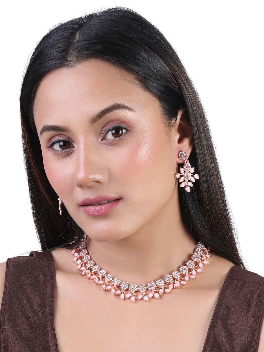 Women Atasi International Fashion Jewellery | Buy Atasi International Women Rose Gold Plated White & Pink Crystal Studded Jewellery Set - Accessories For Women