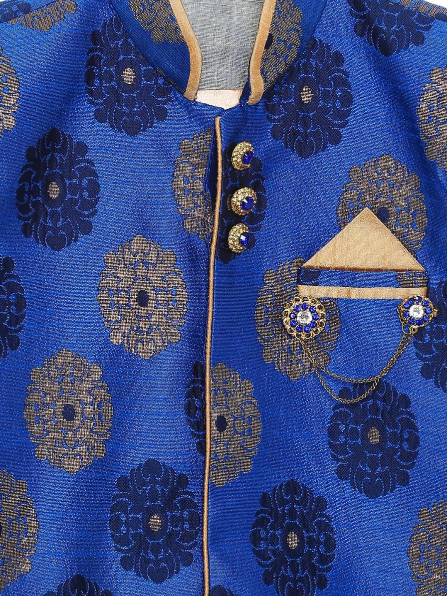 Kids Aj DEZInES Party Wear | Buy Aj Dezines Boys Blue & Brown Woven Design Sherwani Set - Apparel For Boys