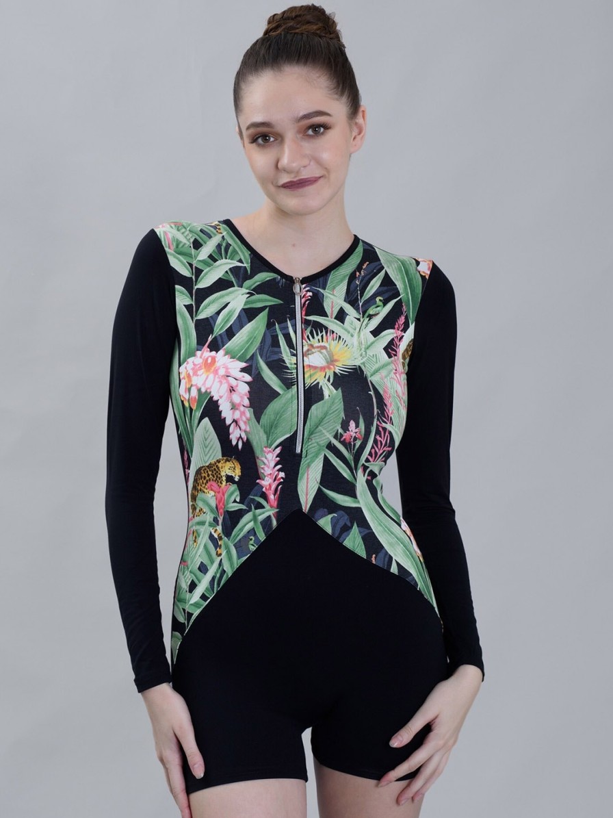 Women Keepfit Swimwear | Buy Keepfit Tropical Printed Long Sleeves Swim Legsuit With Medium Coverage - Apparel For Women