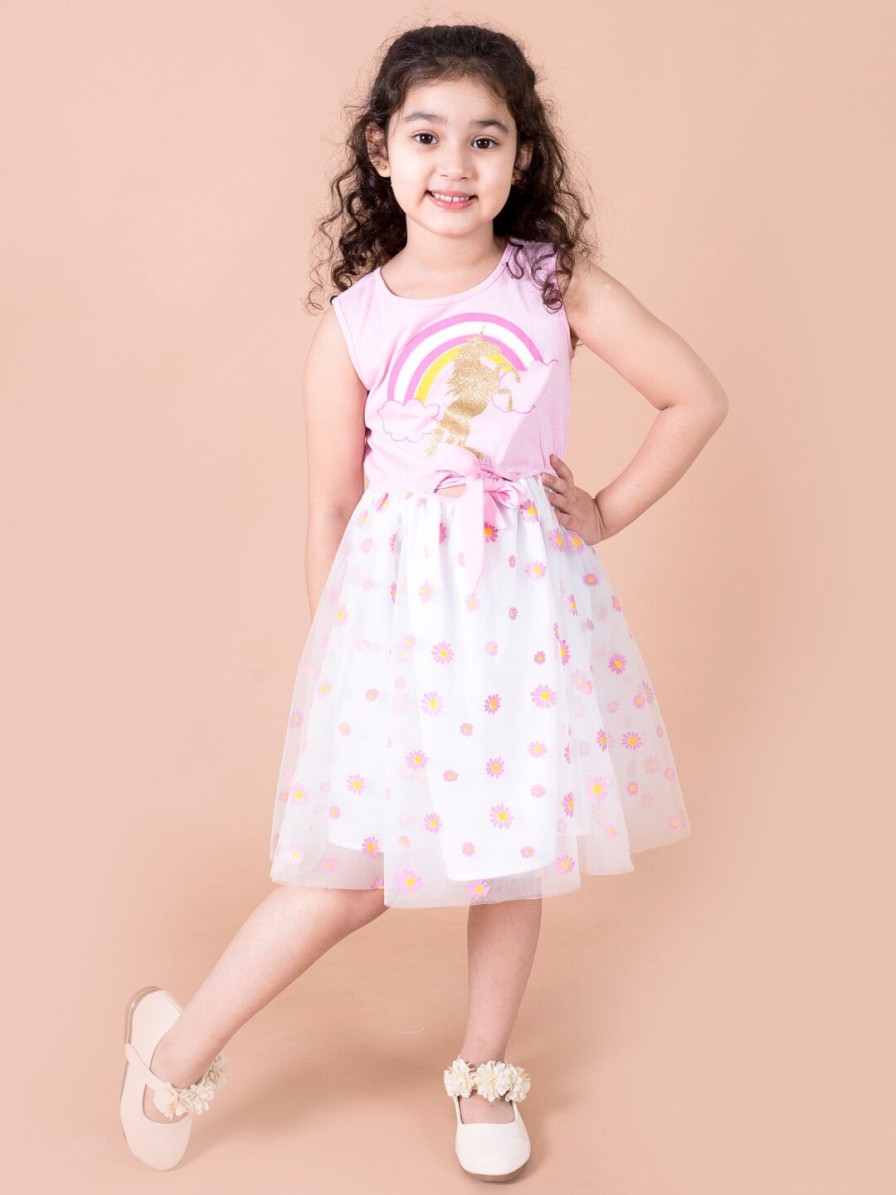 Kids pspeaches Dresses | Buy Pspeaches Girls White & Pink Net Dress - Apparel For Girls