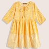 Kids Sangria Dresses | Buy Sangria Girls Ethnic Motifs Print Tie Up Neck Puff Sleeve A Line Cotton Dress - Apparel For Girls