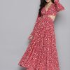 Women SASSAFRAS Dresses | Buy Sassafras Red & Beige Floral Waist Cut Out Maxi Dress - Apparel For Women