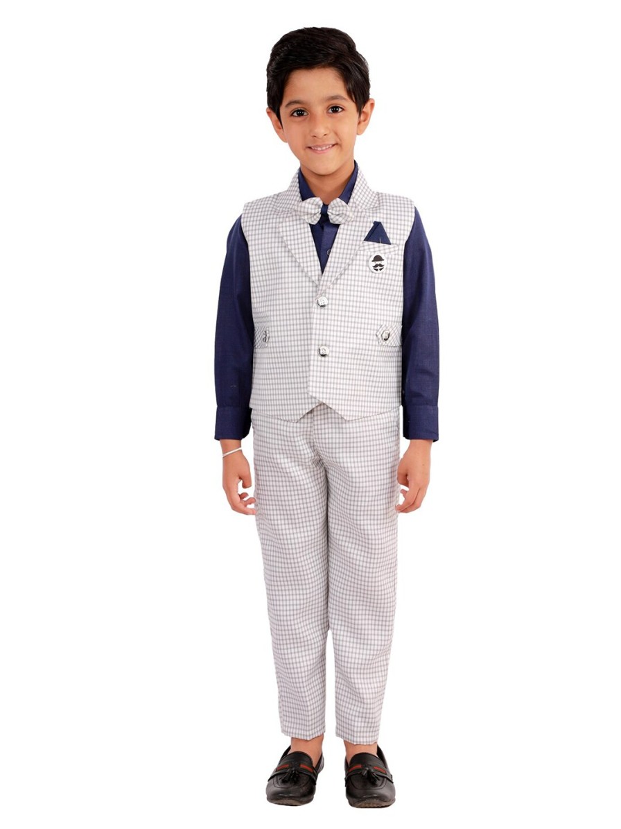 Kids DKGF FASHION Party Wear | Buy Dkgf Fashion Boys Navy Blue & Grey 3 Pieces Suit - Apparel For Boys