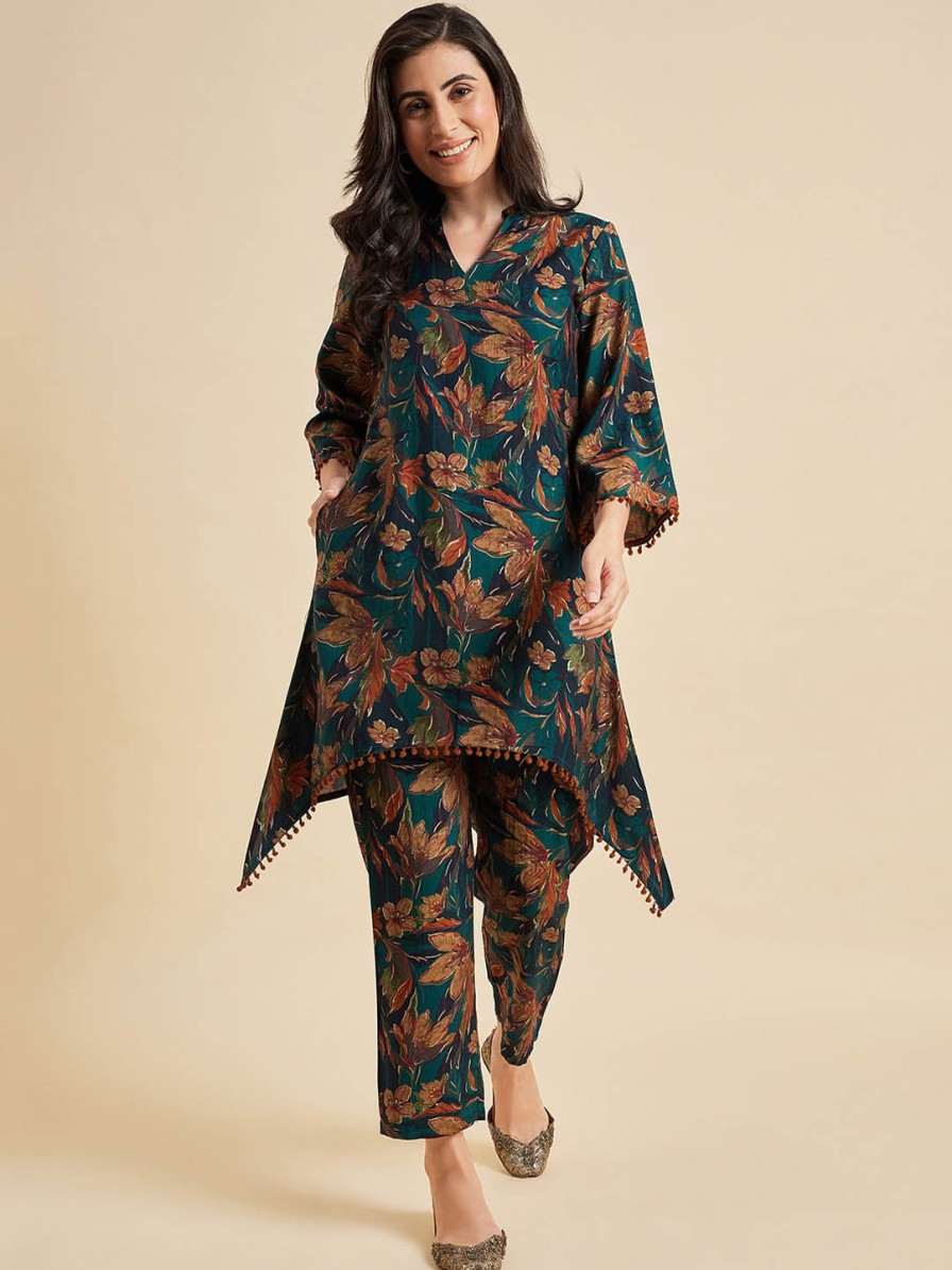 Women Azira Co-Ords | Buy Azira Floral Printed Notched Neck Kurta With Palazzos Co Ods - Apparel For Women