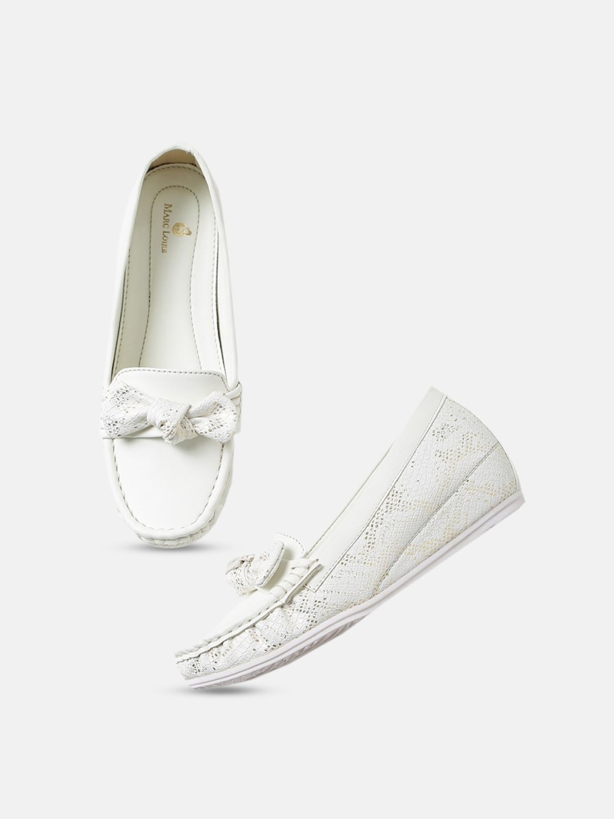 Women Marc Loire Heels | Buy Marc Loire White Textured Pu Party Wedge Pumps With Bows - Footwear For Women