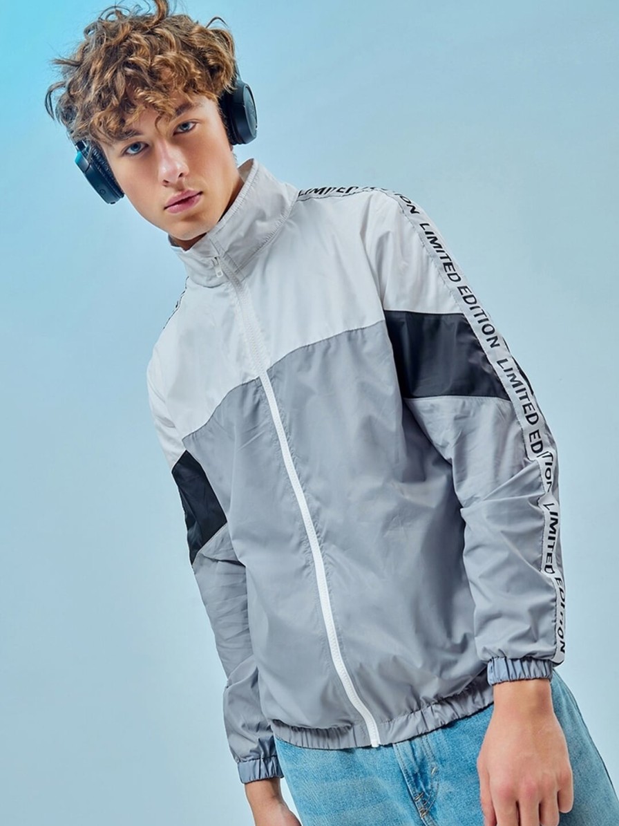 Men Bewakoof AIR Jackets & Sweatshirts | Buy Bewakoof Air Colourblocked Mock Collar Windcheater Sporty Jacket - Apparel For Men