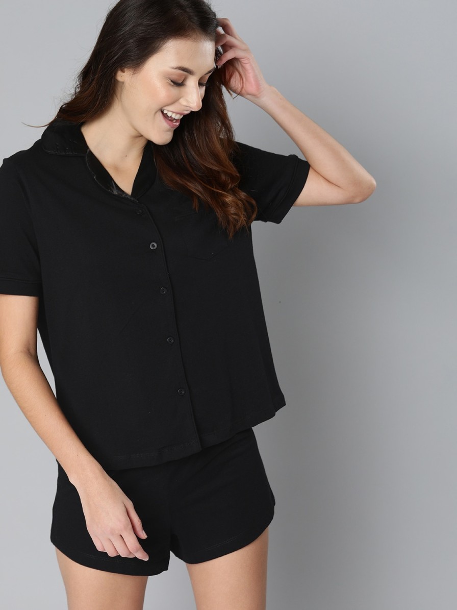 Women HERE&NOW Sleepwear & Loungewear | Buy Here&Now Women Black Solid Night Suit - Apparel For Women