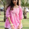 Women Libas Kurtis, Tunics & Tops | Buy Libas Women Bandhani Printed Square Neck Puff Sleeves Pure Cotton Empire Kurti - Apparel For Women