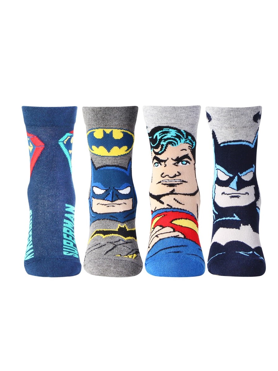 Kids Bonjour Socks | Buy Bonjour Boys Pack Of 4 Superman & Batman Above Ankle Socks - Accessories For Boys