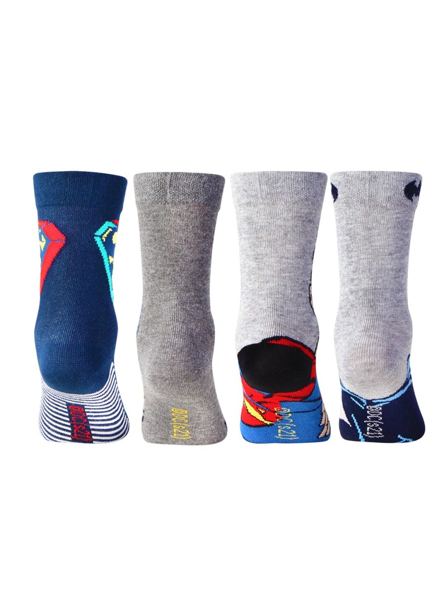 Kids Bonjour Socks | Buy Bonjour Boys Pack Of 4 Superman & Batman Above Ankle Socks - Accessories For Boys