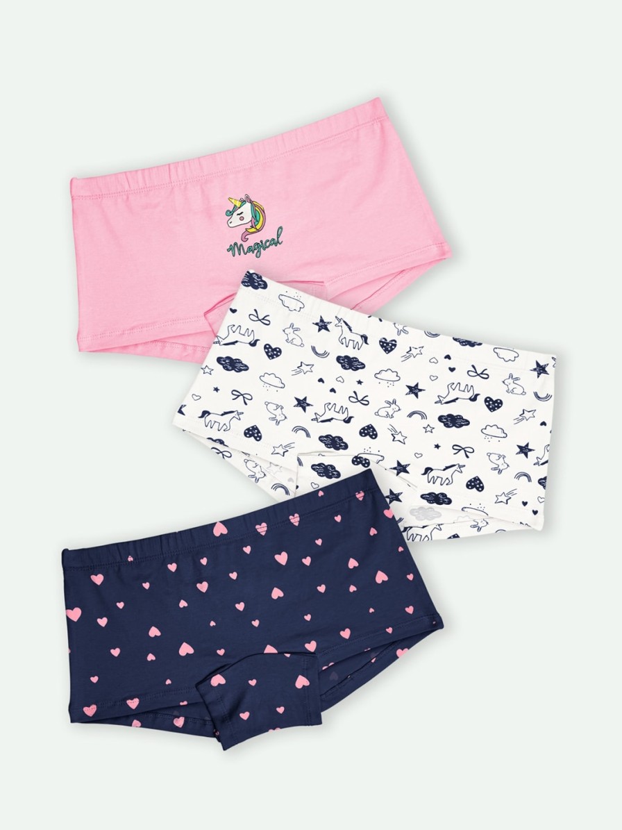 Kids ariel Innerwear & Thermals | Buy Ariel Girls Pack Of 3 Mid Rise Printed Boy Shorts - Apparel For Girls